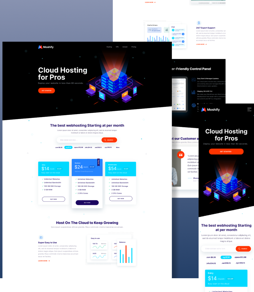 Mockup design for a cloud hosting company